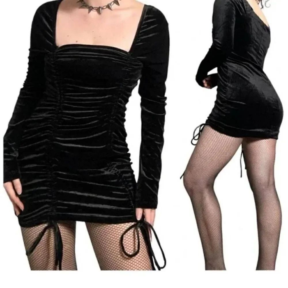 Wild Fable Velvet Ruched Front Dress
